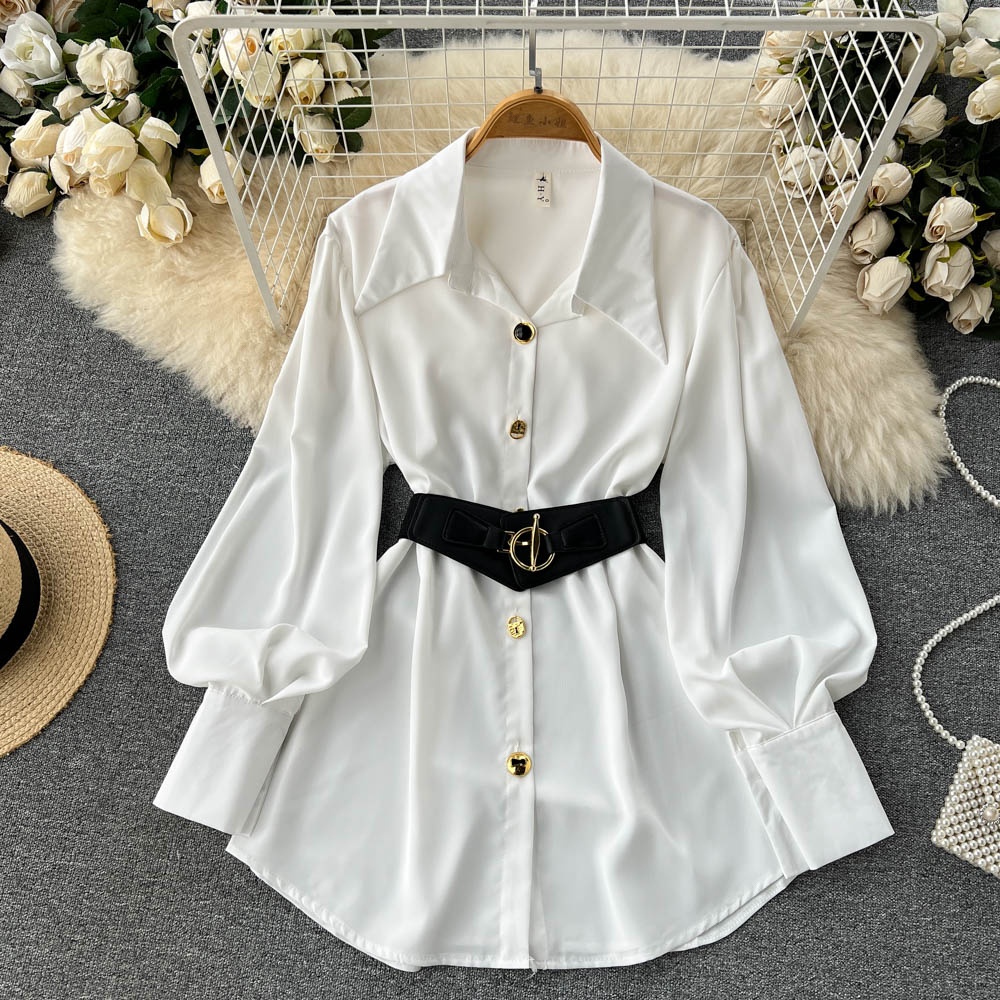 Corset Waist Cinch - Ele Long Sve White irt Dr