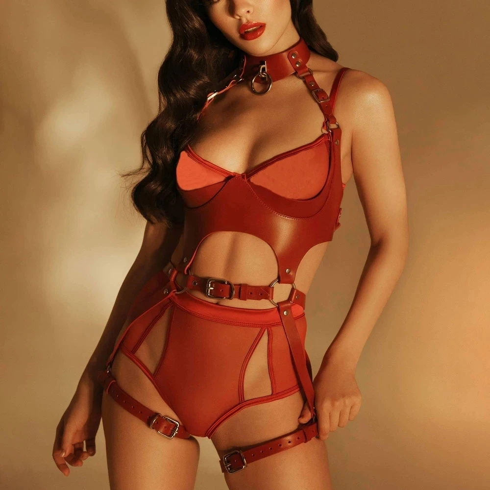 Garter Belt Set - Damen Mode Harness-Gürtel-Set aus PU-Leder, Körper-Harness,