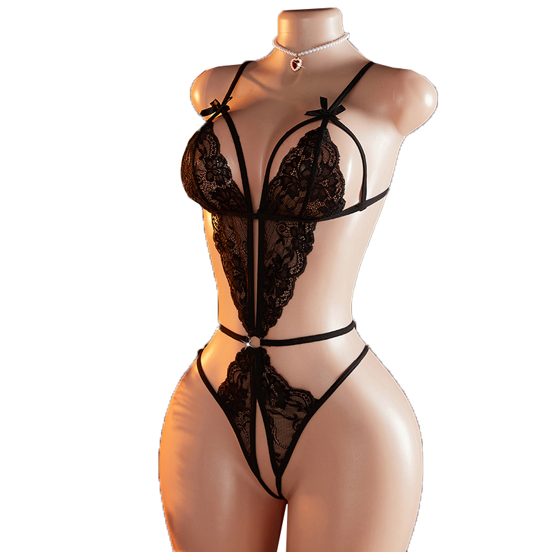 Lace Teddy Lingerie - Transparente sexy einteilige hohle schwarze Spitze
