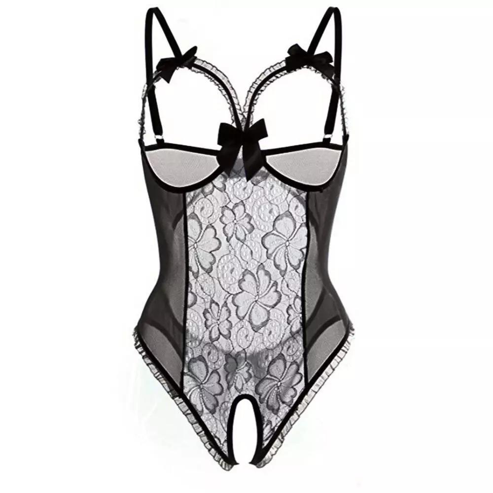 Babydoll Chemise Night - Damen Sexy Offener BH-Träger Dessous Spitzen-Nachthemd