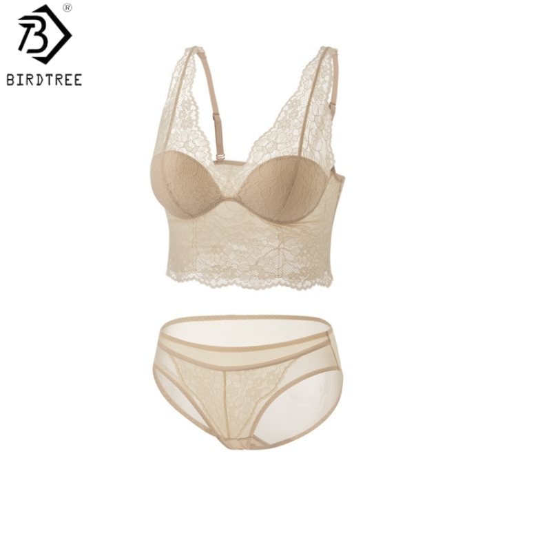 Bralette Wireless Soft - Birdtree, Seidenfutter Damen Elegantes BH-Set, Weicher