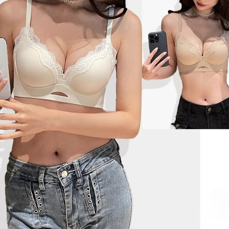 Bralette Wireless Soft - Elegantes, mattes Spitzen-Bralette-AB-Cup, kabelloser Push-up-BH, kleine