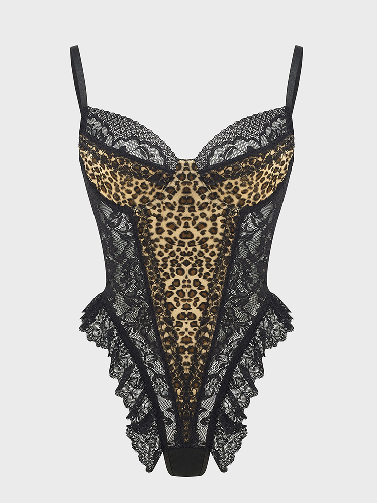 Shapewear Bodysuit Firm - Sexy Spitze Leopard Muster Bodys Vintage