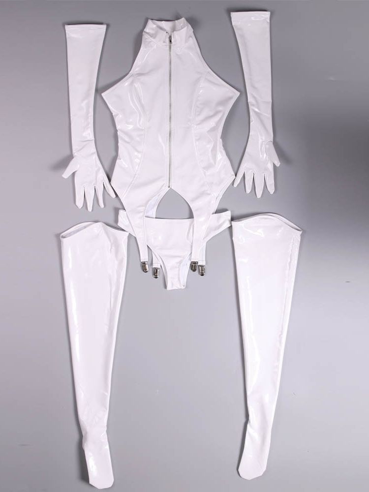 Garter Belt Set - 4 TEILE/SATZ Wet Look PVC Catsuit