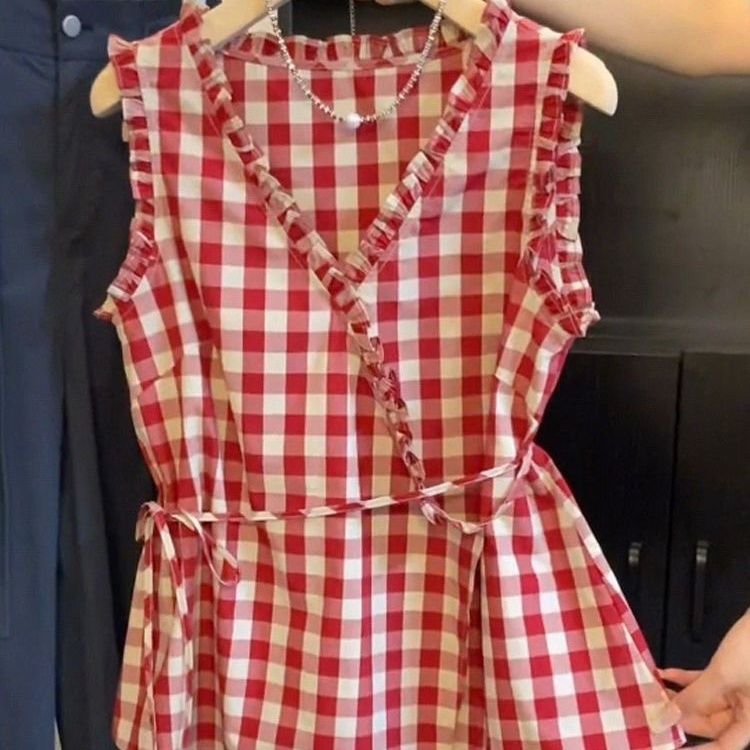 Corset Waist Cinch - Retro Rote Karierte Ärmellose Weste für