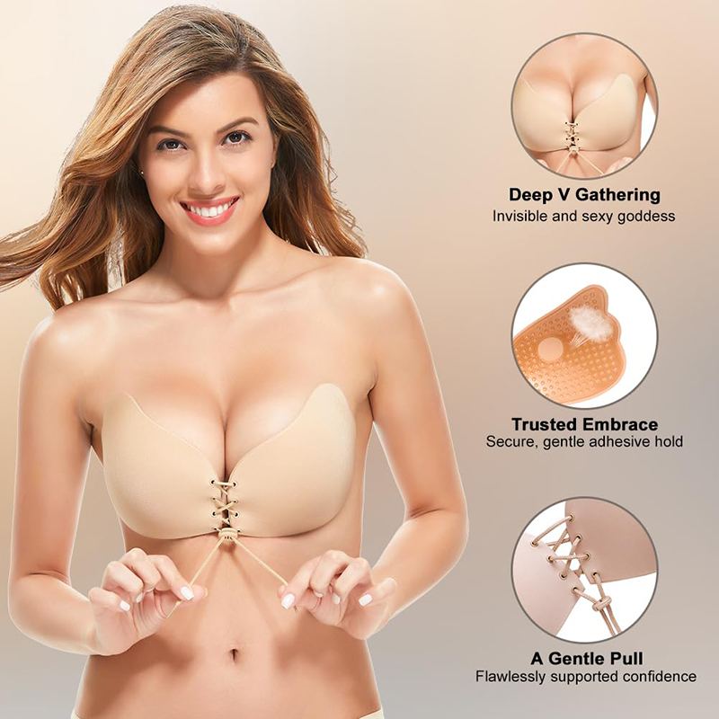 Push Up Bra Padded - 1/2 Paar Damen Sommer rückenfreier trägerloser