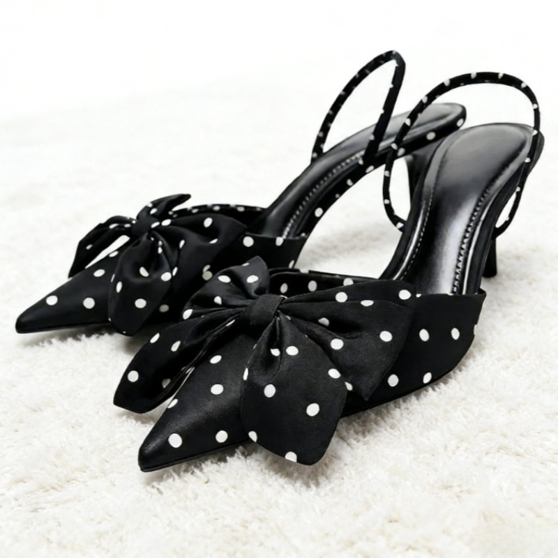 Slip Dress Satin - Braun Polka Dot Schmetterling Knoten Dekoration