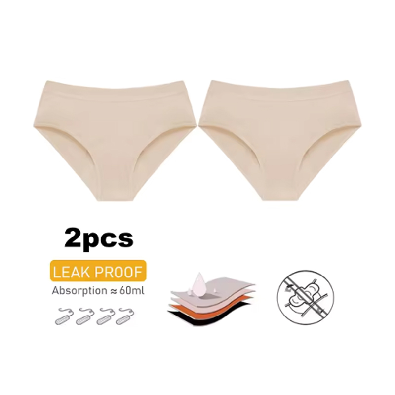 Period Panty Absorbent - 2-teiliges Set Menstruationsunterwäsche aus Reiner Baumwolle