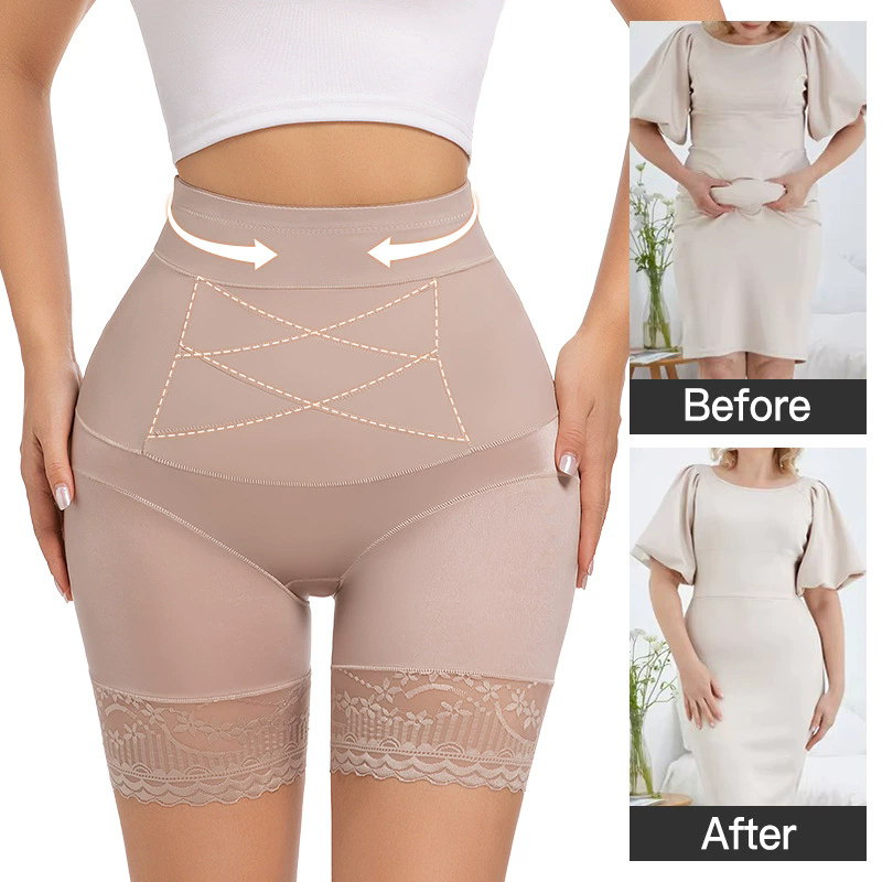 Seamless Underwear Women - Spitzen-Sicherheitsshorts für Frauen, hohe Taille, Bauchkontrolle,