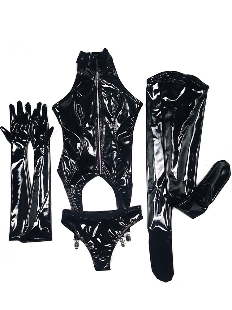 4 TEILE/SATZ Wet Look PVC Cats – Garter Belt Set Bewertung und Preis