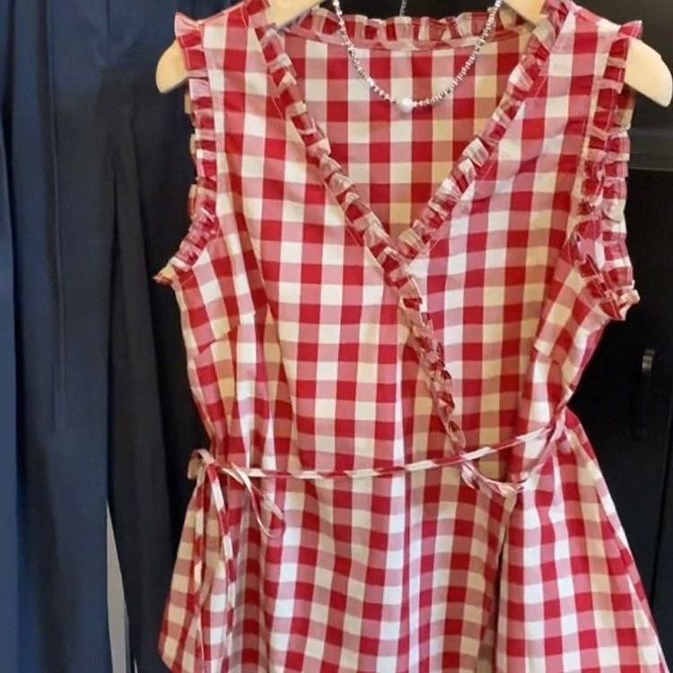 Retro Rote Karierte Ärmellose  – Corset Waist Cinch Bewertung und Preis