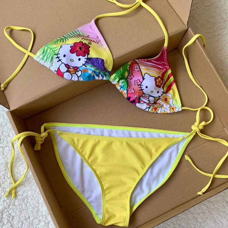 Y2K Mädchen Kawaii Hello Kitty – Thong Bikini Women Bewertung und Preis